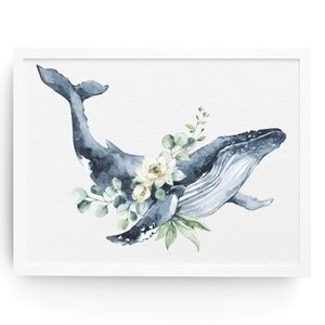 Watercolor Humpback Whale Wall Art Illustration Print Unframed